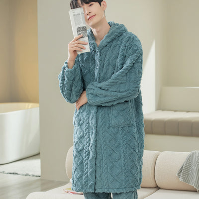 Cardigan Pijama de Forro Polar para Hombre - Abrigo Cálido Coral - Image 13