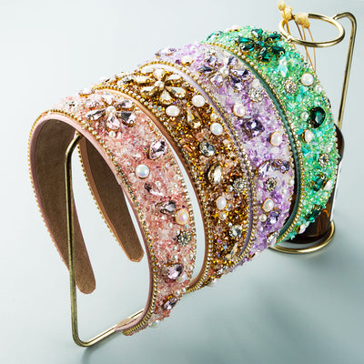 Diadema Ancha de Tela con Flores de Resina y Brillantes - Image 14