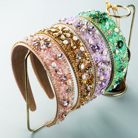 Diadema Ancha de Tela con Flores de Resina y Brillantes - Image 14