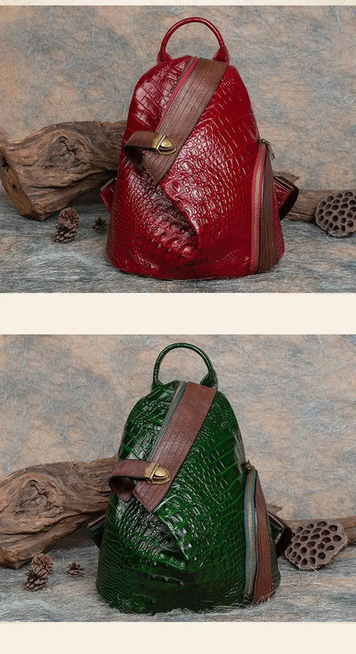Mochila Vintage Estilo Chino con Patrón de Peces en Cuero Repujado - Image 9