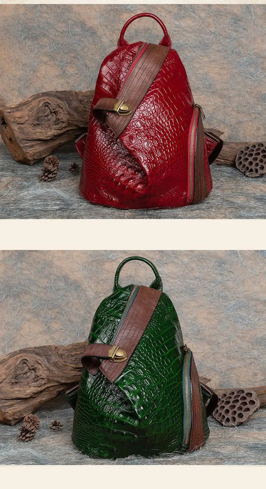 Mochila Vintage Estilo Chino con Patrón de Peces en Cuero Repujado - Image 9