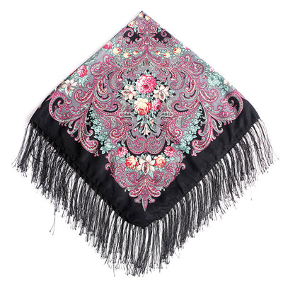 Pañuelo Cuadrado de Algodón y Lino con Flecos Estampado - Image 9