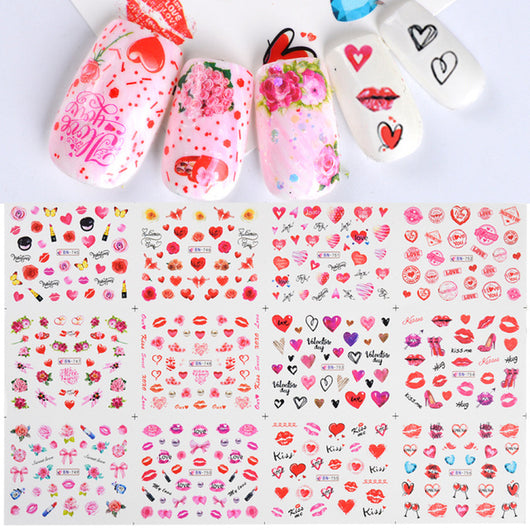 12 Pegatinas Navideñas para Uñas con Diseños de Animales Tiernos y Pluma Incluida