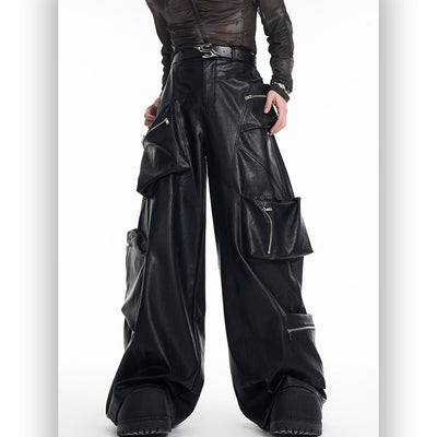 Pantalones de Cuero PU Negro Pesado para Hombre - Primavera - Image 9