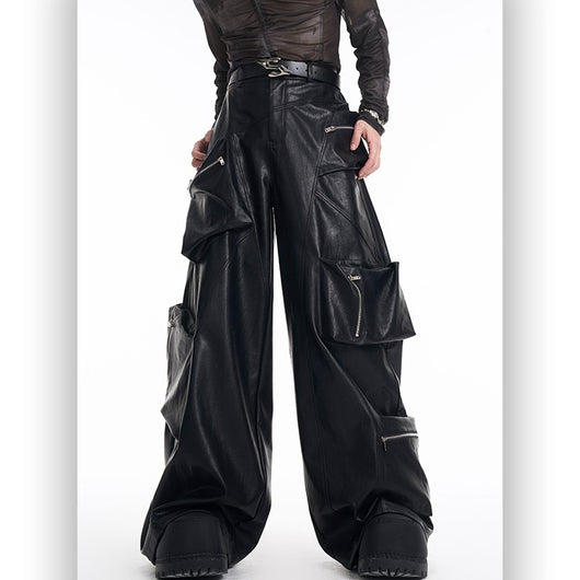 Pantalones de Cuero PU Negro Pesado para Hombre - Primavera - Image 9