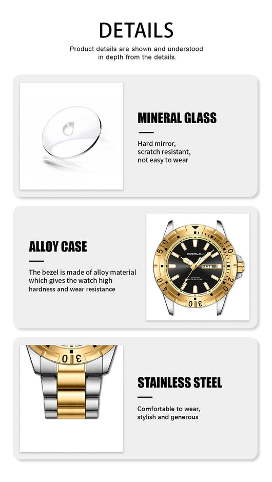 Reloj de Negocios para Hombre con Esfera Grande, Resistente al Agua y Doble Calendario - Image 12
