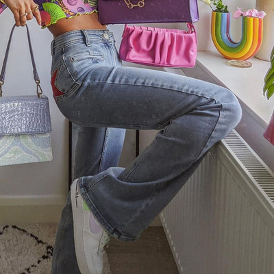 Jeans Rectos Estilo Retro con Estrella de Cinco Puntas - Image 9