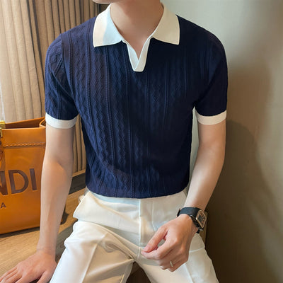Polo Slim Fit Textura Jacquard con Solapa V y Stretch - Image 7