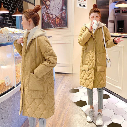 Chaqueta Acolchada Mujer Talla Grande con Capucha - Diseño Rombos Cuadros Oversize