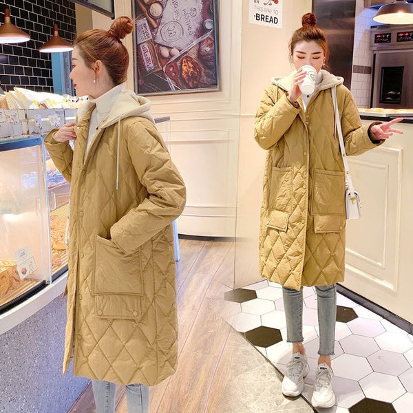 Chaqueta Acolchada Mujer Talla Grande con Capucha - Diseño Rombos Cuadros Oversize