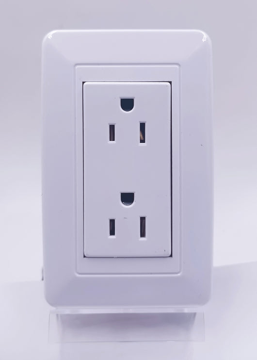 White American standard wall socket with two duplex outlets, providing six holes for electrical plugs. - Image 2