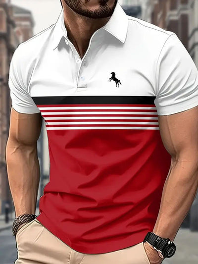 Polo Deportivo Hombre Bloques de Color a Rayas con Cuello Golf - Image 12