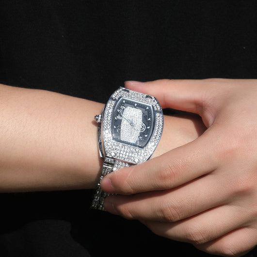 Reloj de Cuarzo Hip Hop Diseño Minimalista con Diamantes a Juego - Image 4