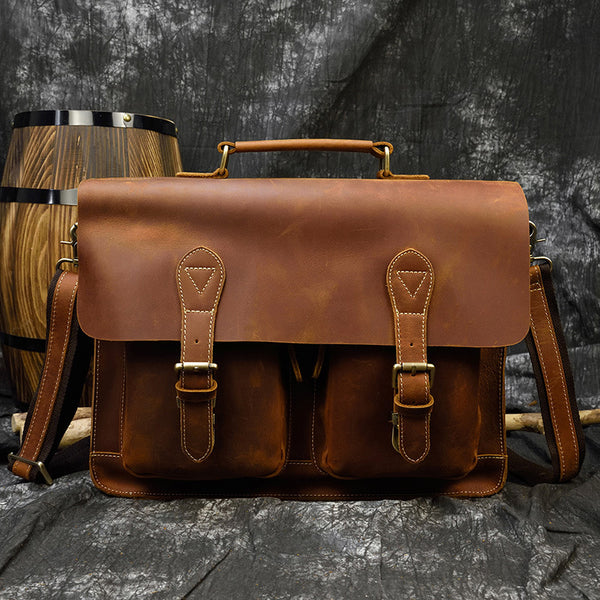 Maletín Ejecutivo de Cuero Retro Crazy Horse - Bolsa Mensajero para Laptop