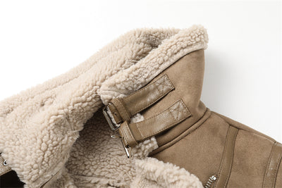 Abrigo de Lana de Cordero para Moto Mujer Invierno Holgado y Grueso Peludo Cálido - Image 4