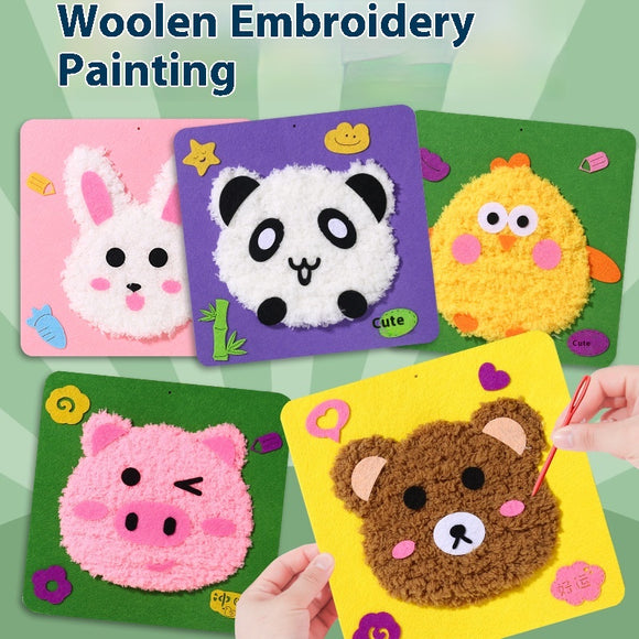 Kit de Bordado Infantil con Animales de Dibujos Animados - Juguete Educativo DIY para Jardín