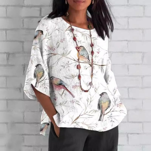 Playera Estampada de Cuello Redondo y Manga Tres Cuartos para Mujer - Image 5