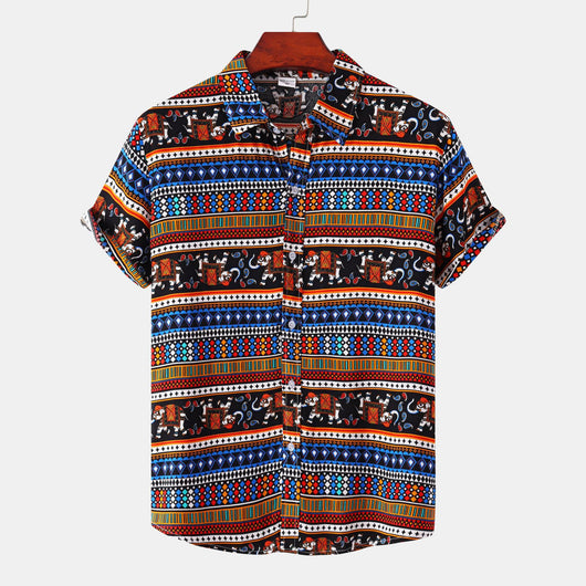 Camisa Retro Holgada de Manga Corta para Hombre Talla Grande