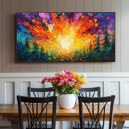Cuadro Óleo Pintado a Mano - Amanecer en el Bosque con Luz Brillante | Arte Moderno 3D para Hogar - Image 9