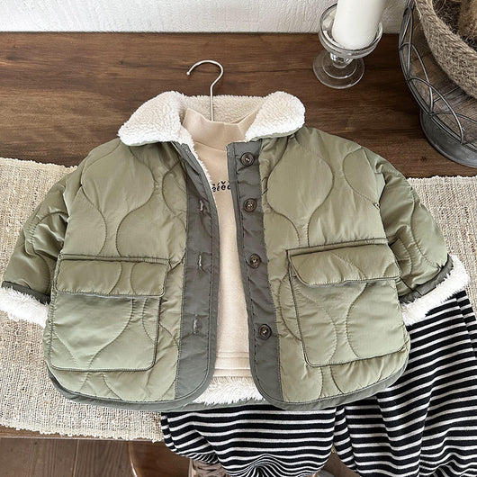Abrigo Acolchado de Moda Coreana con Cuello de Piel de Cordero - Image 14