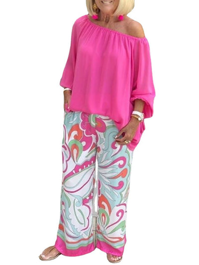 Conjunto Casual Elegante: Pantalón Estampado + Top Hombro Descubierto - Image 2