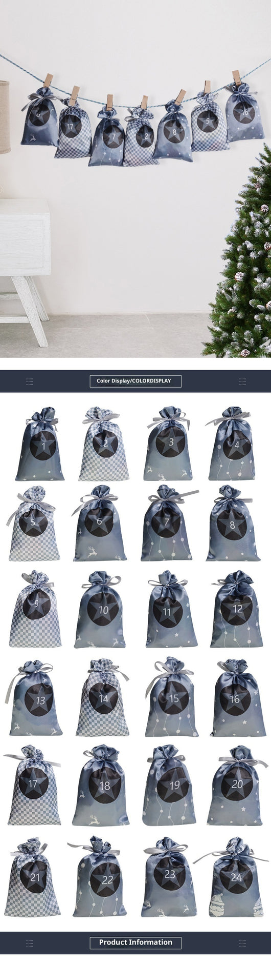 Set de Bolsas de Regalo Calendario Navideño en Satén - Image 10
