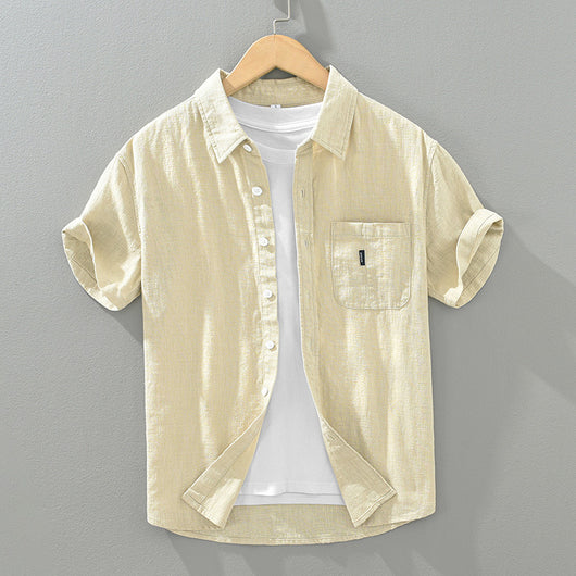 Camisa Casual de Algodón y Lino en Colores Sólidos - Image 6