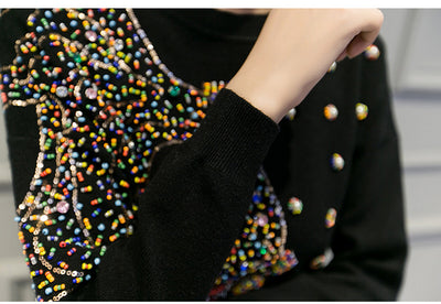 Suéter Tejido a Mano con Bordado de Diamantes - Blusa Dorada para Mujer - Image 20