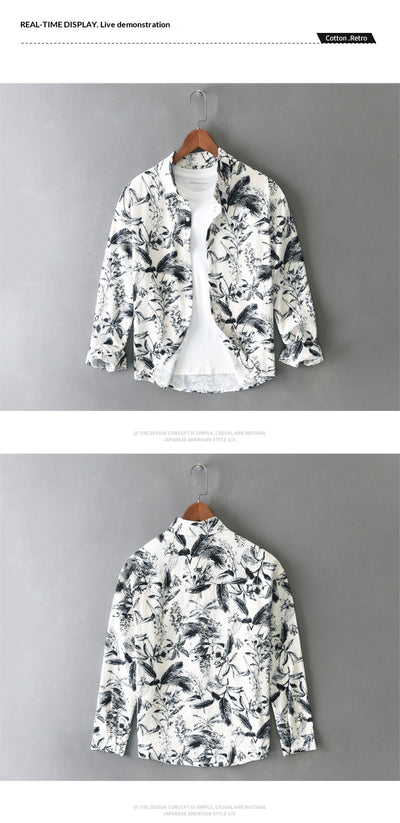 Camisa Retro Estampada de Manga Larga para Hombre - Image 13