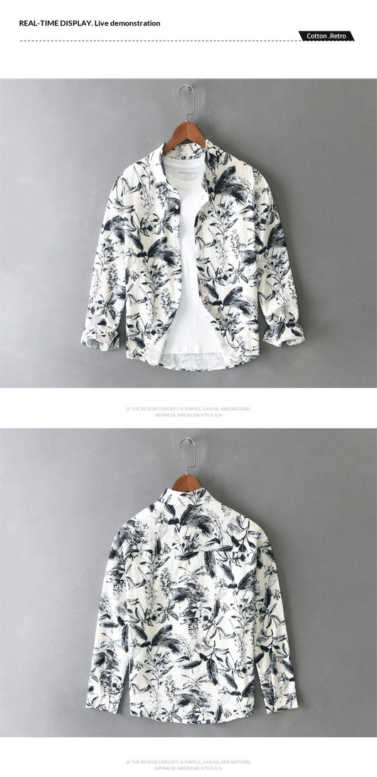 Camisa Retro Estampada de Manga Larga para Hombre - Image 13