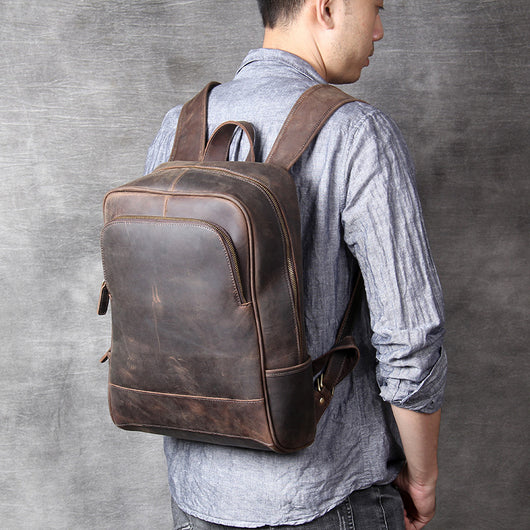 Mochila de Cuero Genuino Estilo Retro para Hombre - Image 11
