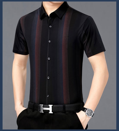 Camisa Casual de Hombre Verano Rayas Contraste Suelta - Image 13