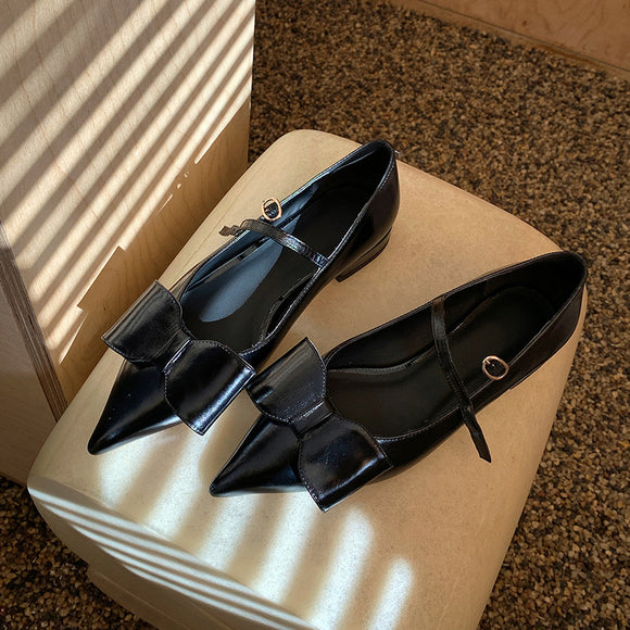 Baletas Elegantes Flor Puntuda con Tacón Bajo - Estilo Francés