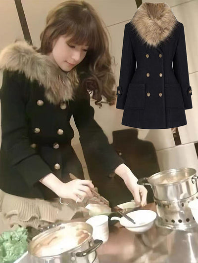 Abrigo Vintage Negro con Cuello de Pelaje Oversized - Image 10
