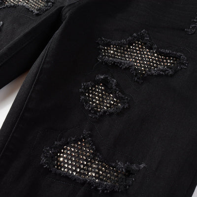 Jeans Slim Negros Elásticos con Detalles de Diamantes - Image 21