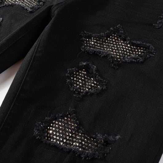 Jeans Slim Negros Elásticos con Detalles de Diamantes - Image 21
