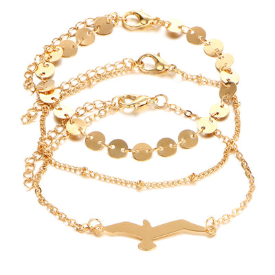 Pulsera de Tobillo Multicapa con Cadena de Discos y Pájaros Voladores - Image 10