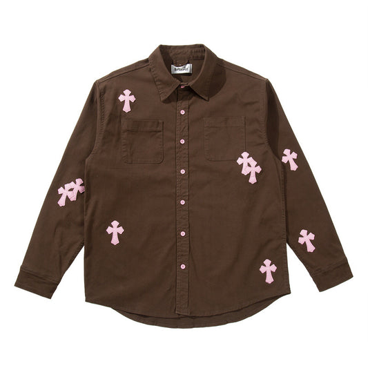 Camisa Casual de Manga Larga con Parches de Cuero
