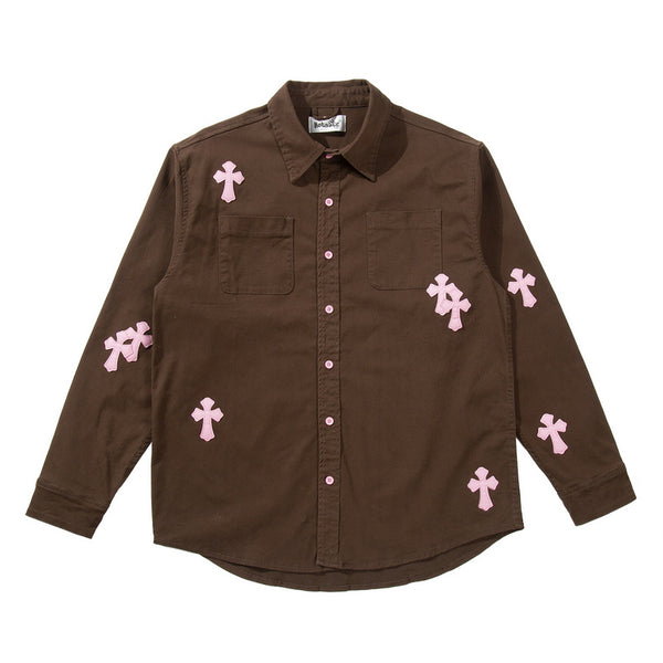 Camisa Casual de Manga Larga con Parches de Cuero