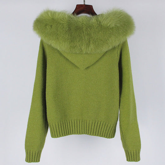 Abrigo de Primavera para Mujer con Cuello de Zorro Real y Capucha - Image 34