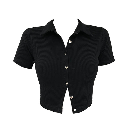 Polo Crop Top Universitario Love Button Negro Verano - Image 6