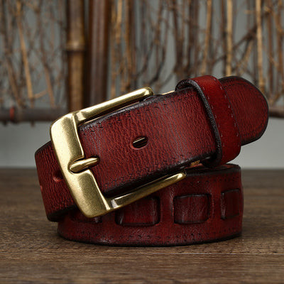 Cinturón Retro para Hombre en Cuero Genuino con Hebilla de Bronce - Image 15