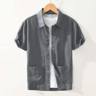Camisa Ligera de Algodón, Lino y Ramio con Solapa - Manga Corta - Image 5