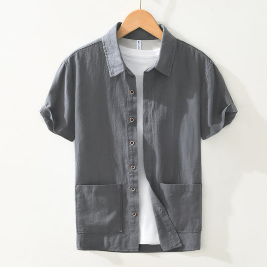 Camisa Ligera de Algodón, Lino y Ramio con Solapa - Manga Corta - Image 5