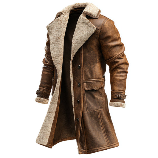 Abrigo Largo de Ante Marrón Retro para Hombre