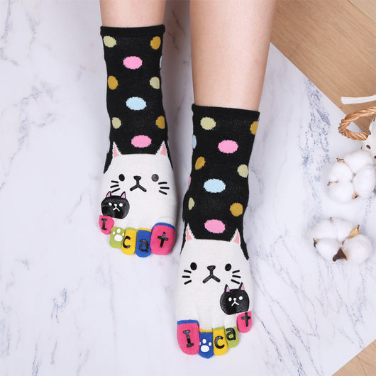 Calcetines Divertidos con Patrón de Gatos para los Cinco Dedos - Image 8