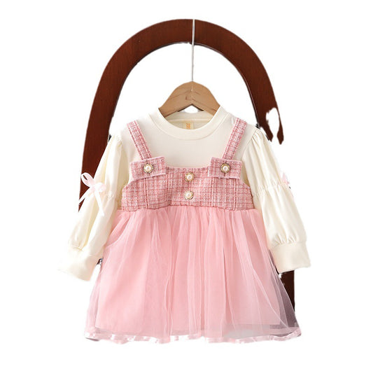 Vestido Falda Princesa Coreana Niña Primavera Otoño Estilo Dos Piezas con Tirantes - Image 5