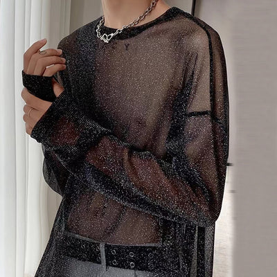 Blusa Mesh Transparente con Hombros Caídos y Mangas Largas - Image 3