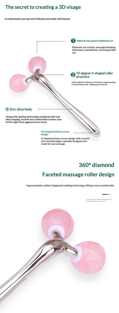 Rodillo de Cuarzo Rosa y Jade con Incrustaciones de Diamante 3D para Masaje Facial - Image 15