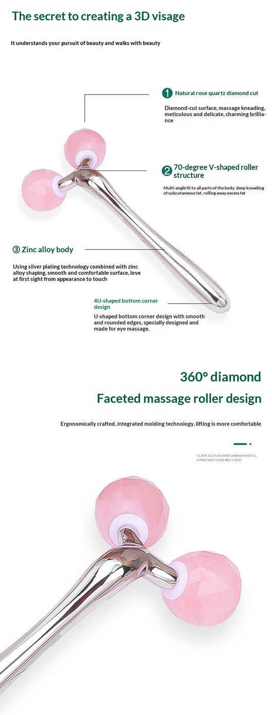 Rodillo de Cuarzo Rosa y Jade con Incrustaciones de Diamante 3D para Masaje Facial - Image 15